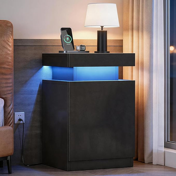 LED Nightstand with Storage Cabinet — Set of 2