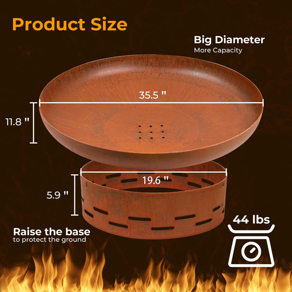 Corten Steel Round Fire Pit Bowl – Outdoor Wood Burning