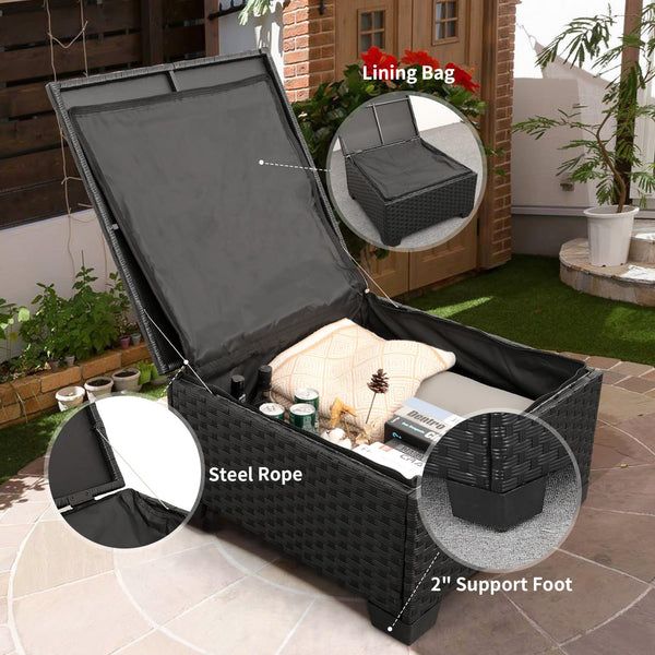 3-Piece Outdoor Wicker Patio Sectional Set with Ottoman & Storage Table