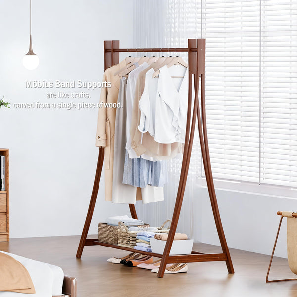 Freestanding Wood Clothes Rack with Storage Shelf – 52"W x 57"H