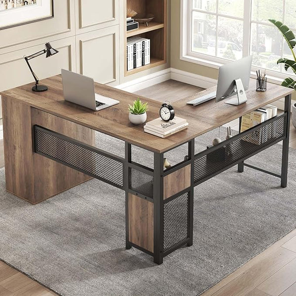 L-Shaped Corner Desk with Drawers & Storage