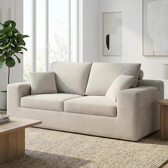 78" Corduroy Loveseat Sofa – Deep Seat, No Assembly Required