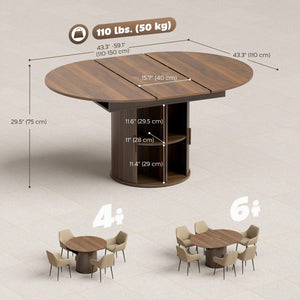 Extendable Dining Table with Storage Pedestal, Seats 4–6