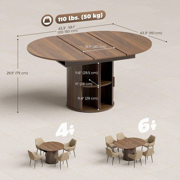 Extendable Dining Table with Storage Pedestal, Seats 4–6