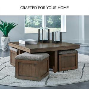 Dark Brown Coffee Table with 4 Storage Stools