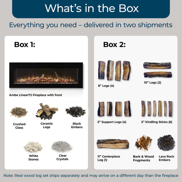 Linear Electric Fireplace Insert with Real Wood Log Set