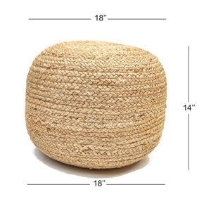 Braided Jute Ottoman Pouf – 18"x18"x14" | Golden Brown