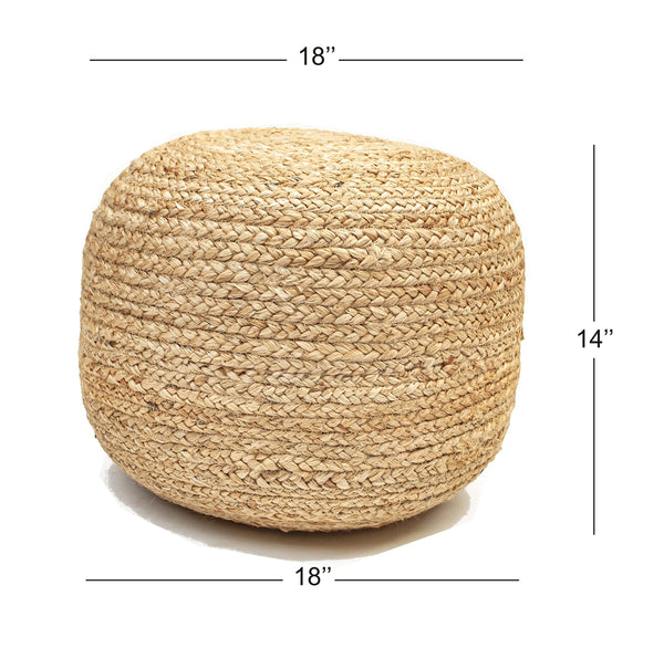 Braided Jute Ottoman Pouf – 18"x18"x14" | Golden Brown