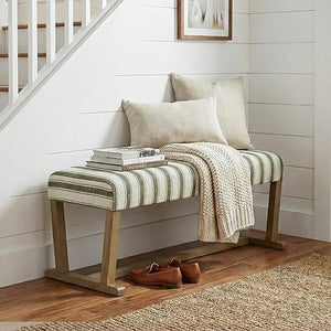 Upholstered Entryway Bench with Cushion and Rubberwood Legs