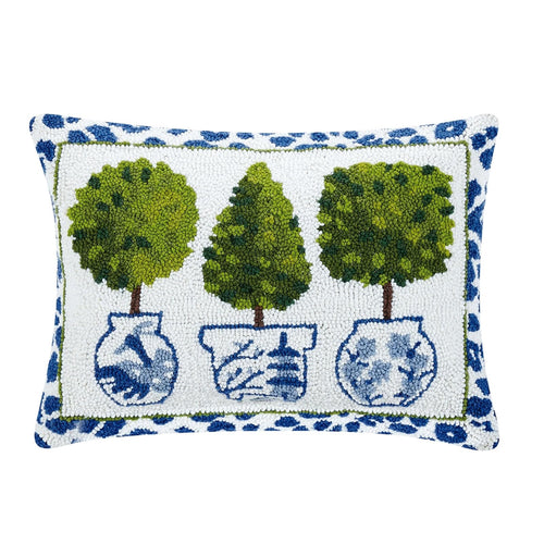 Topiary Hooked Wool Throw Pillow with Polyfill Insert – 20" x 14"