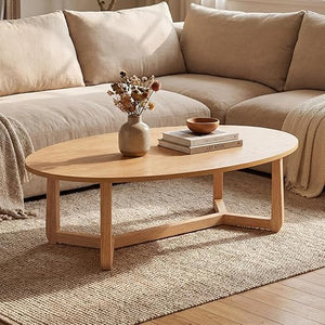 Oval Coffee Table – Low Profile Wood Accent Table