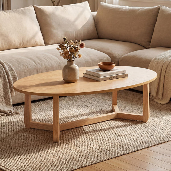 Oval Coffee Table – Low Profile Wood Accent Table