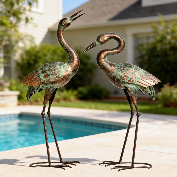 Metal Crane Garden Statues – Outdoor Heron Sculptures