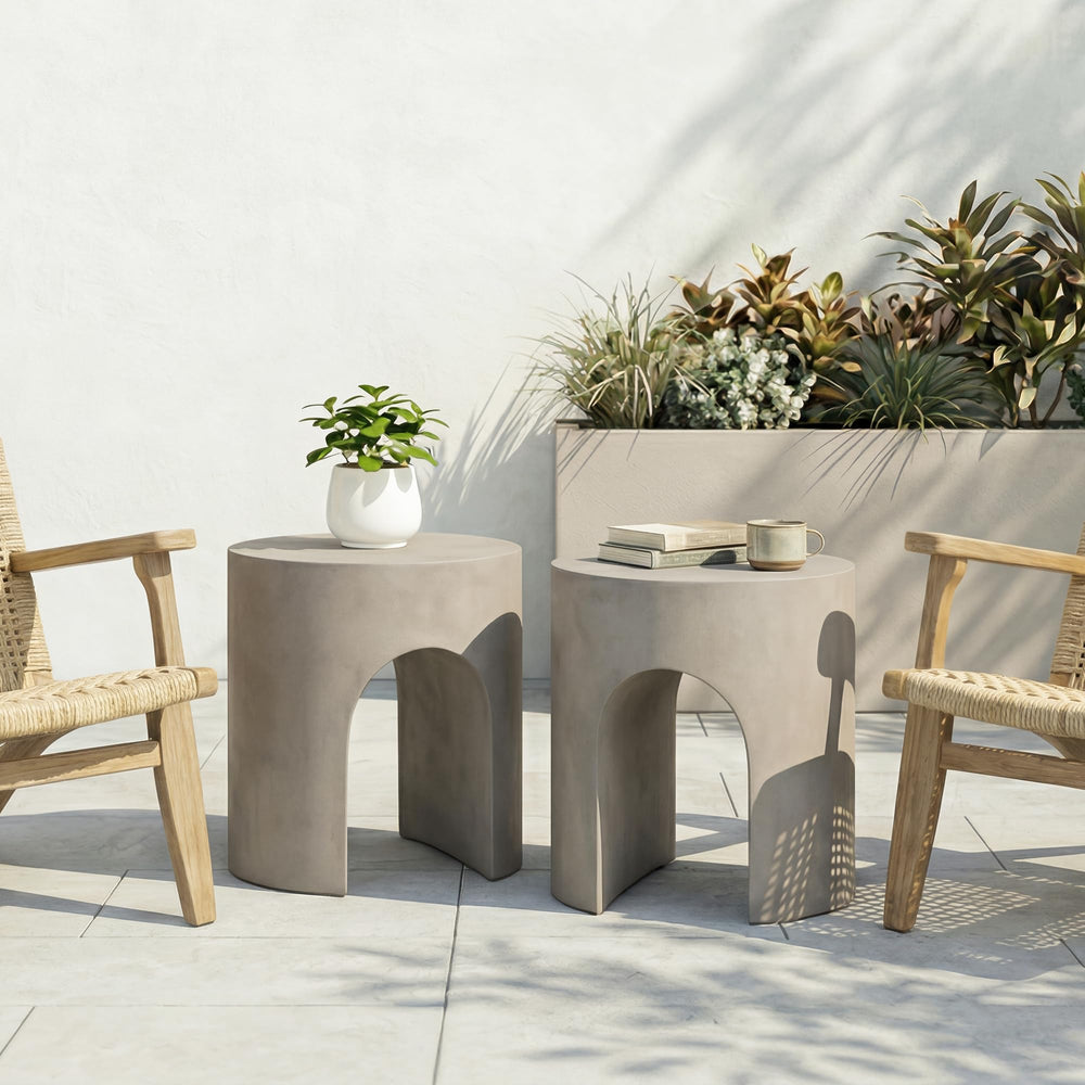 Outdoor Concrete Accent Side Table with Arch Design