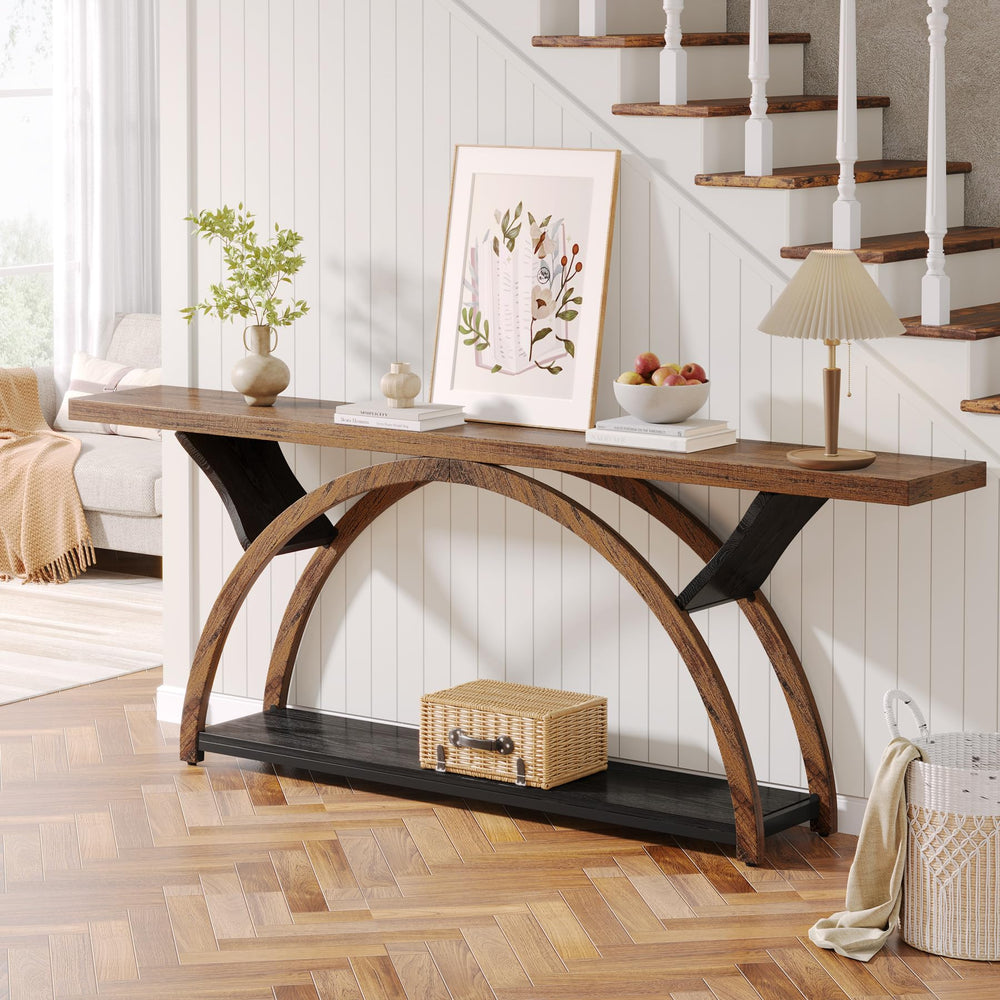 70.87" 2-Tier Console Table with Half Moon Frame