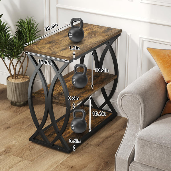 3-Tier Narrow End Table with Storage Shelves
