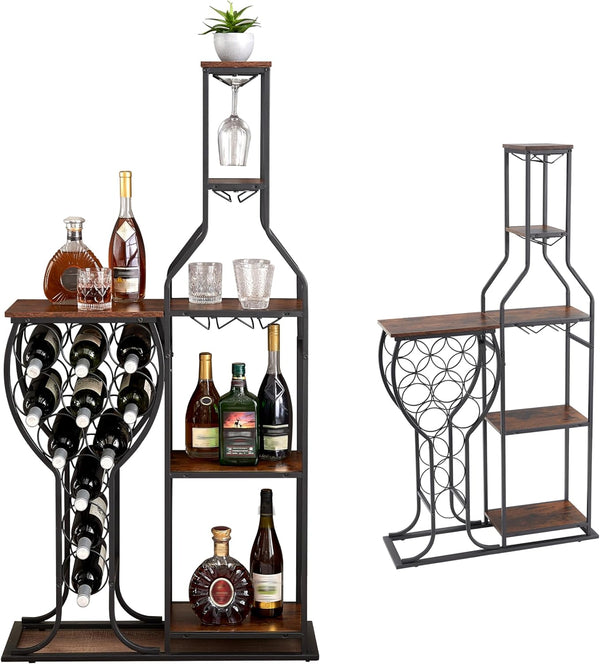 5-Tier Freestanding Wine Rack with Glass Holder
