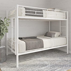 Metal Twin Over Twin Bunk Bed with Ladders & Safety Rails