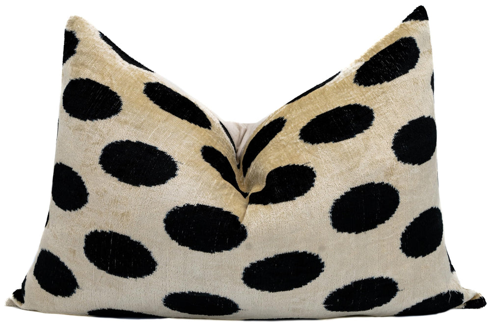 Handmade Velvet Throw Pillow with Down Feather Insert 16x24 Polka Dot