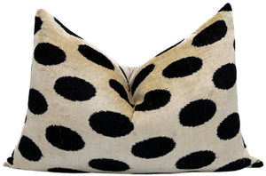 Handmade Velvet Throw Pillow with Down Feather Insert 16x24 Polka Dot