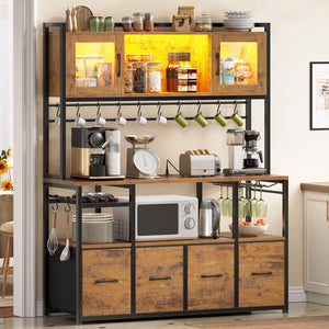 Baker's Rack with Power Outlets, LED Light & Storage Cabinet