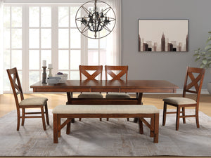 6-Piece Extendable Trestle Dining Set with 4 Chairs and Bench