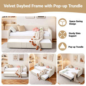Twin Size Velvet Daybed with Pop-Up Trundle