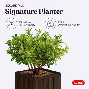 Self-Watering Resin Planter with Wood Look Finish