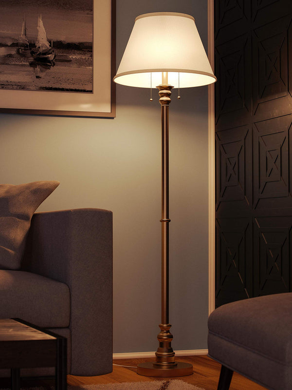 Dual-Light Pull Chain Floor Lamp – Art Deco Style, 59.5" Tall