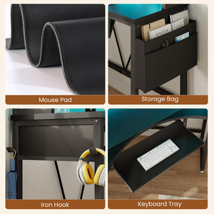 Corner Desk with LED Lights, Keyboard Tray & Storage