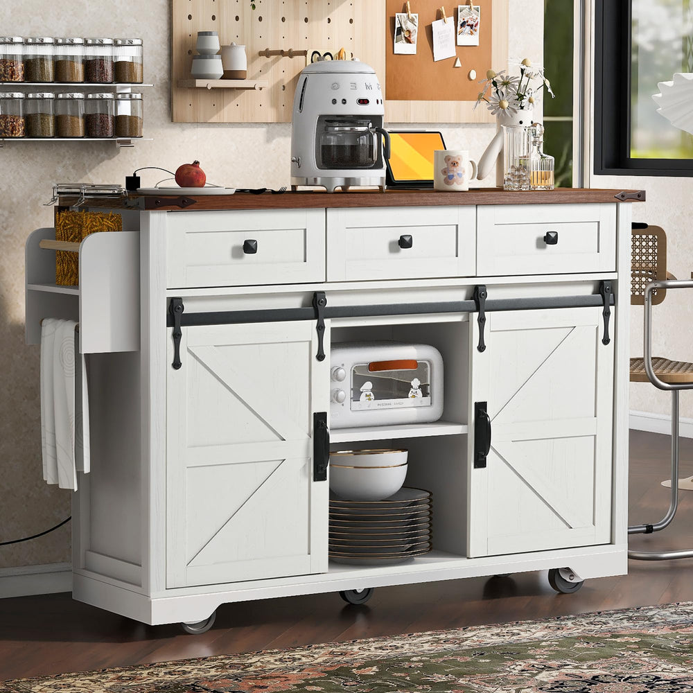 Farmhouse Kitchen Island with Power Outlet & Drop Leaf