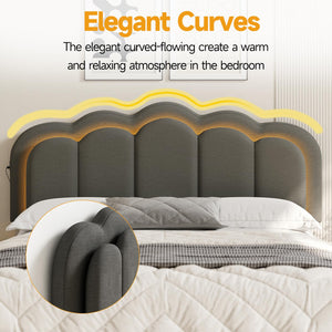 Upholstered Wavy Headboard Full/Queen with USB, RGB LED & Adjustable Height