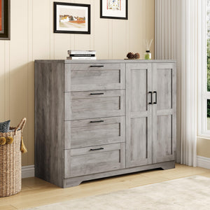 2-Door Wardrobe Armoire with 4 Drawers & Hanging Rod