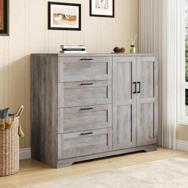 2-Door Wardrobe Armoire with 4 Drawers & Hanging Rod