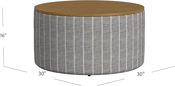 Round Storage Ottoman with Wood Top