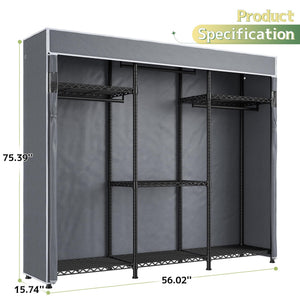 Heavy Duty Clothes Rack with Cover & Adjustable Shelves
