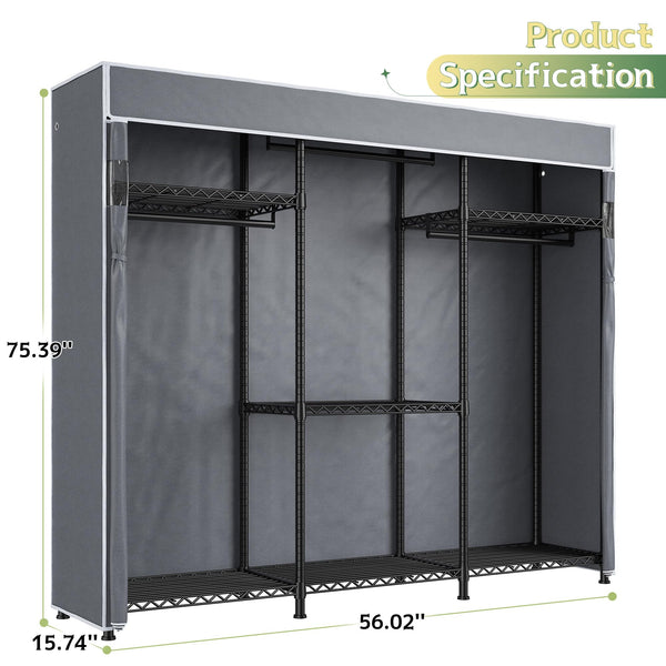 Heavy Duty Clothes Rack with Cover & Adjustable Shelves