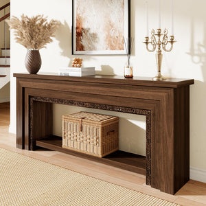 Wood Console Table with Double-Layer Open Storage — Rustic Brown