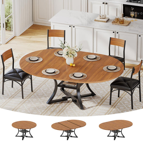 Round Extendable Dining Table Set for 4-8 — 5-Piece Kitchen Table with 4 Cushion Chairs