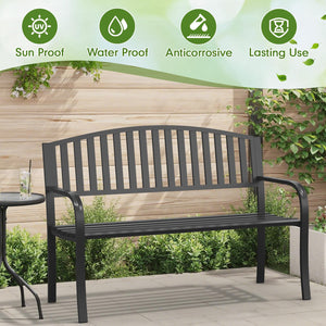 50" Outdoor Metal Garden Bench with Backrest & Armrests