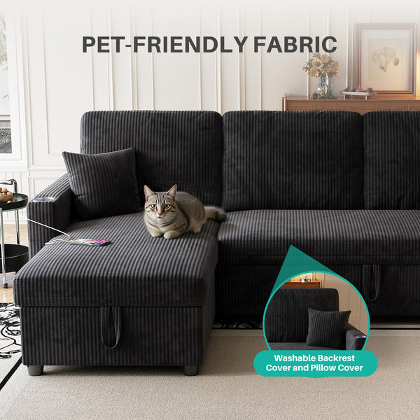 Convertible Sectional Sleeper Sofa with Storage & USB Charging