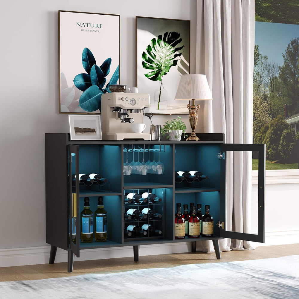 Modern Wine Bar Cabinet with LED Lighting