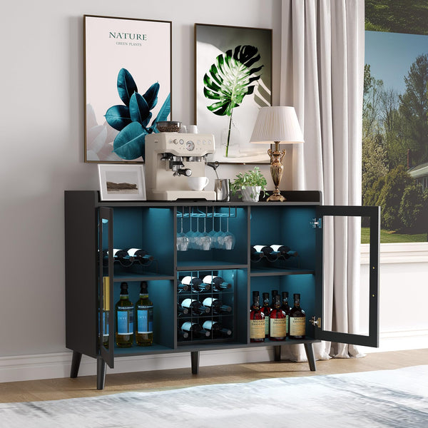 Modern Wine Bar Cabinet with LED Lighting