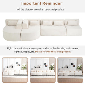4-Piece Modular Sectional Sofa with 2 Chaise Lounges & 5 Pillows – Boucle