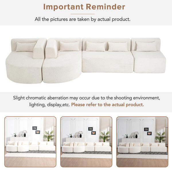 4-Piece Modular Sectional Sofa with 2 Chaise Lounges & 5 Pillows – Boucle