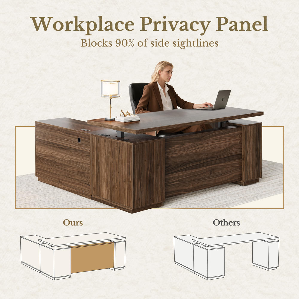 L-Shaped Electric Standing Desk with File Cabinet