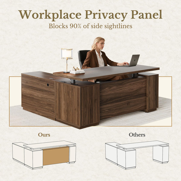 L-Shaped Electric Standing Desk with File Cabinet