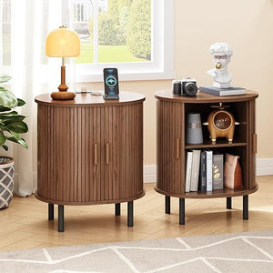 Fluted End Table with Storage & Charging Station