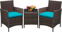 3-Piece Outdoor Rattan Patio Furniture Set with Cushions & Glass Table
