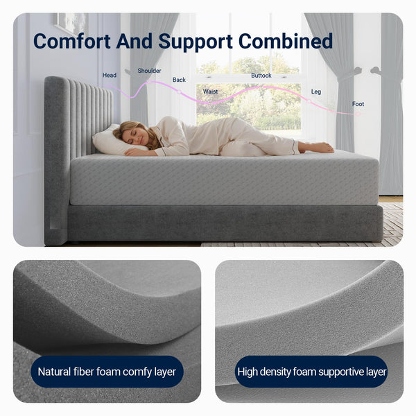 King Mattress 12 Inch with Bamboo Charcoal Memory Foam, Cooling & Pain Relief